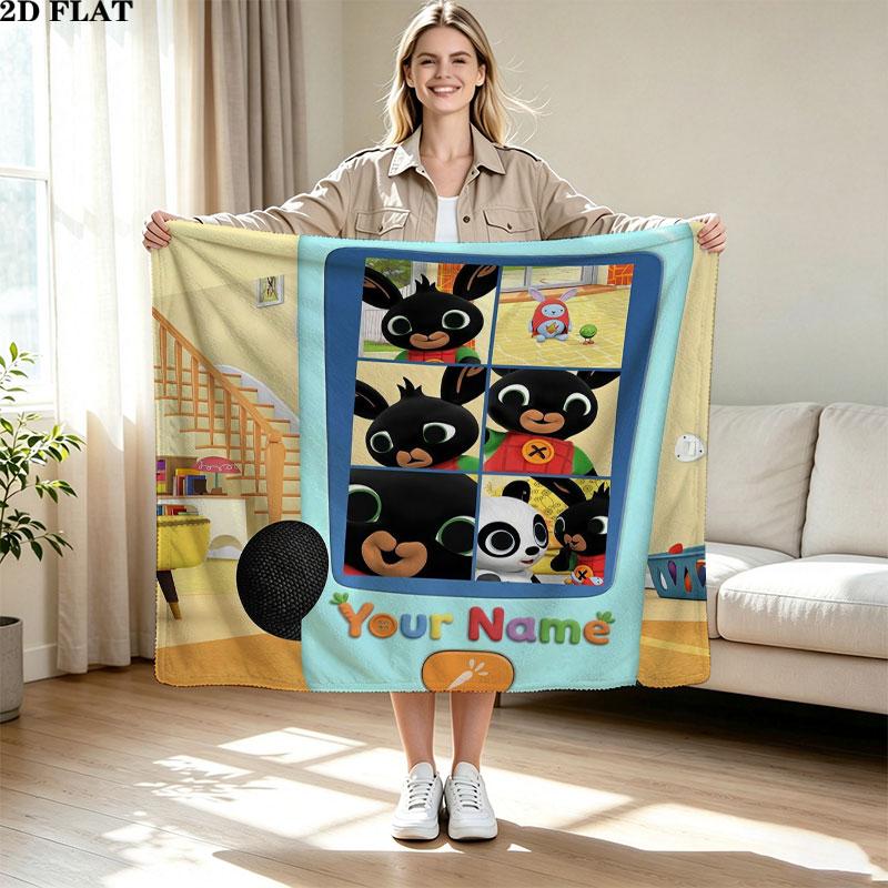 1PC Bing Custom Name Patterned Flannel Blanket Suitable For All Seasons for Home Decor Warmth and Comfort Gifts Holiday Present