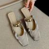2025 Square Head Bag Head Cool Slippers Women's Summer Wear Thick Heel Half Drag Summer Sandals Single Shoes Muller Shoes Without Heel