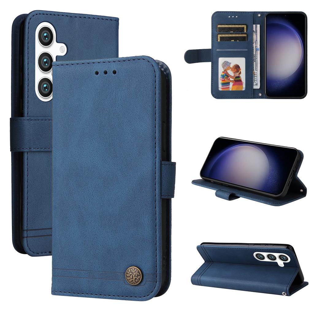 For Samsung Galaxy S25+ Leather Wallet Cases Skin Touch Phone Cover Stand with Strap