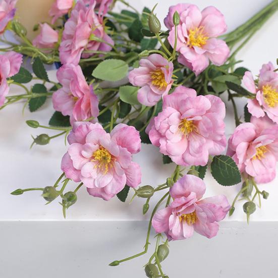 Artificial Chinese Rose Flower with Leaves UV Resistant Fake Silk Flower Wedding Party Table Centerpiece Indoor Outdoor Faux Bloom Decoration