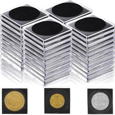 HEISSER VERKAUF 10/20 Sätze Plastik Quadratische Münzhalter Kapseln Behälter Transparent Hülle Kleine Runde Schutzbox Display 20mm-40mm