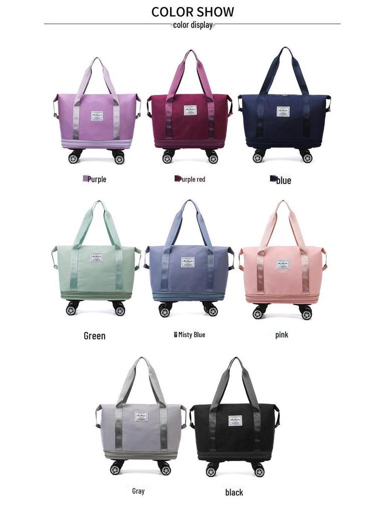 Women's Large Capacity Foldable Travel Bag with Wheels and Telescopic Handle