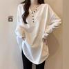 2026 Spring White Cotton Slimming Long-Sleeve Top with Half-Button Collar