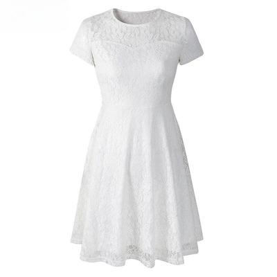 Damenmode Sommer Frühling Einfarbiger Druck Kurzarm O-Ausschnitt Hohe Taille Freizeitkleider