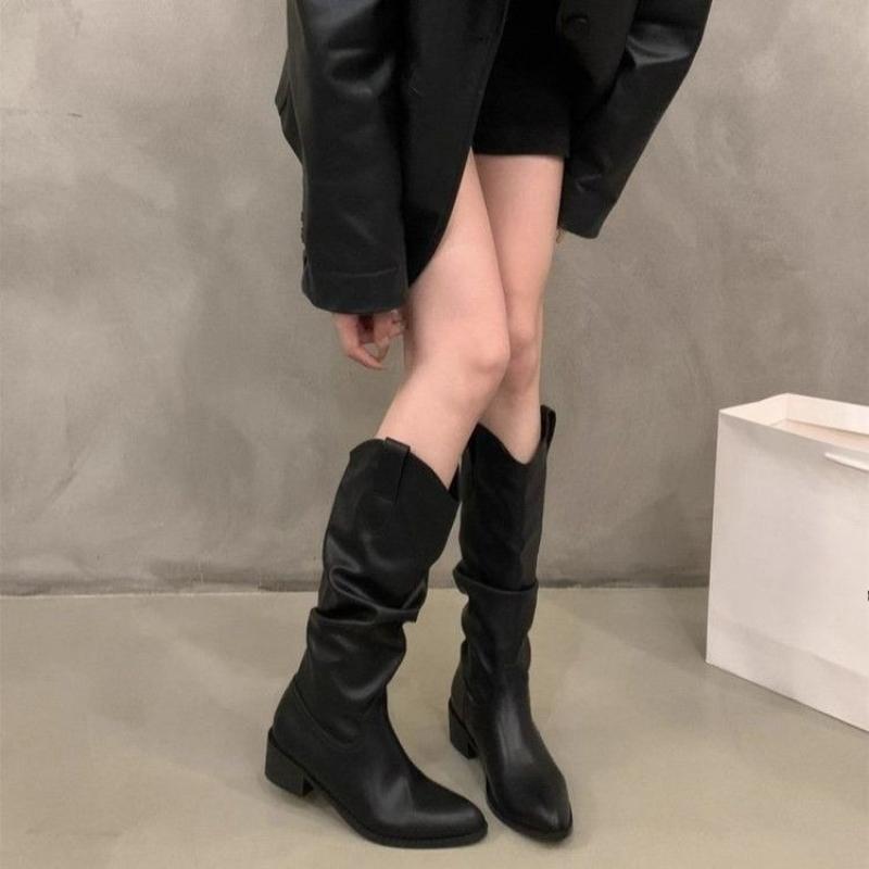 Fashion Autumn Winter Middle Heel Ladies Knee High Shaft Shoes 2025 New Waterproof Women's Long Boots Rock Fashion On Offer Footwear