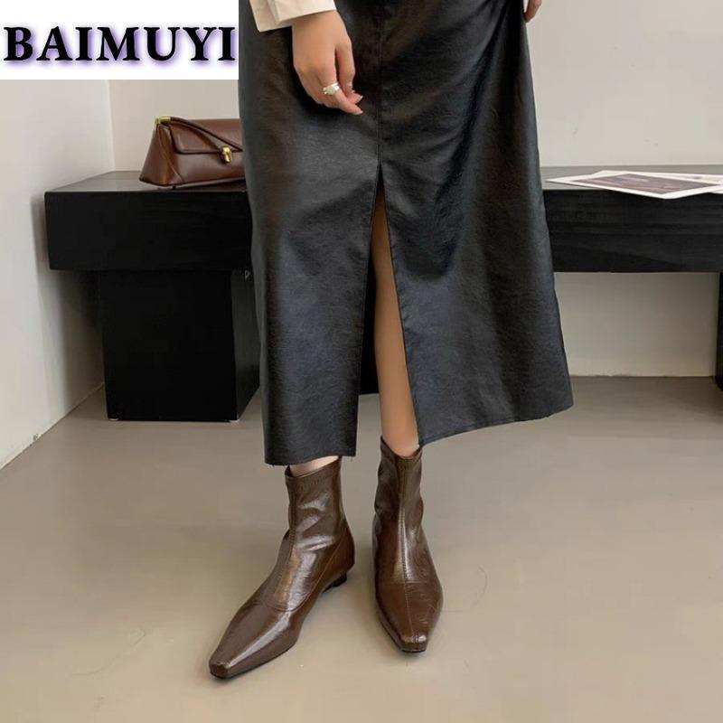 Women Pointed Toe Ankle Boots Chelsea High Heels Shoes Snow Woman 2025 Trend Retro Leather Goth Winter Short Plush Botas Mujer