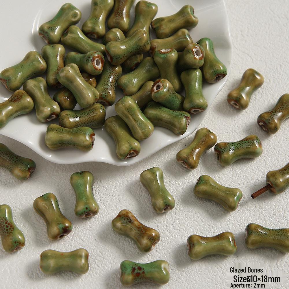 Handmade Cute Flower & Heart Green Ceramic Beads for DIY Jewelry