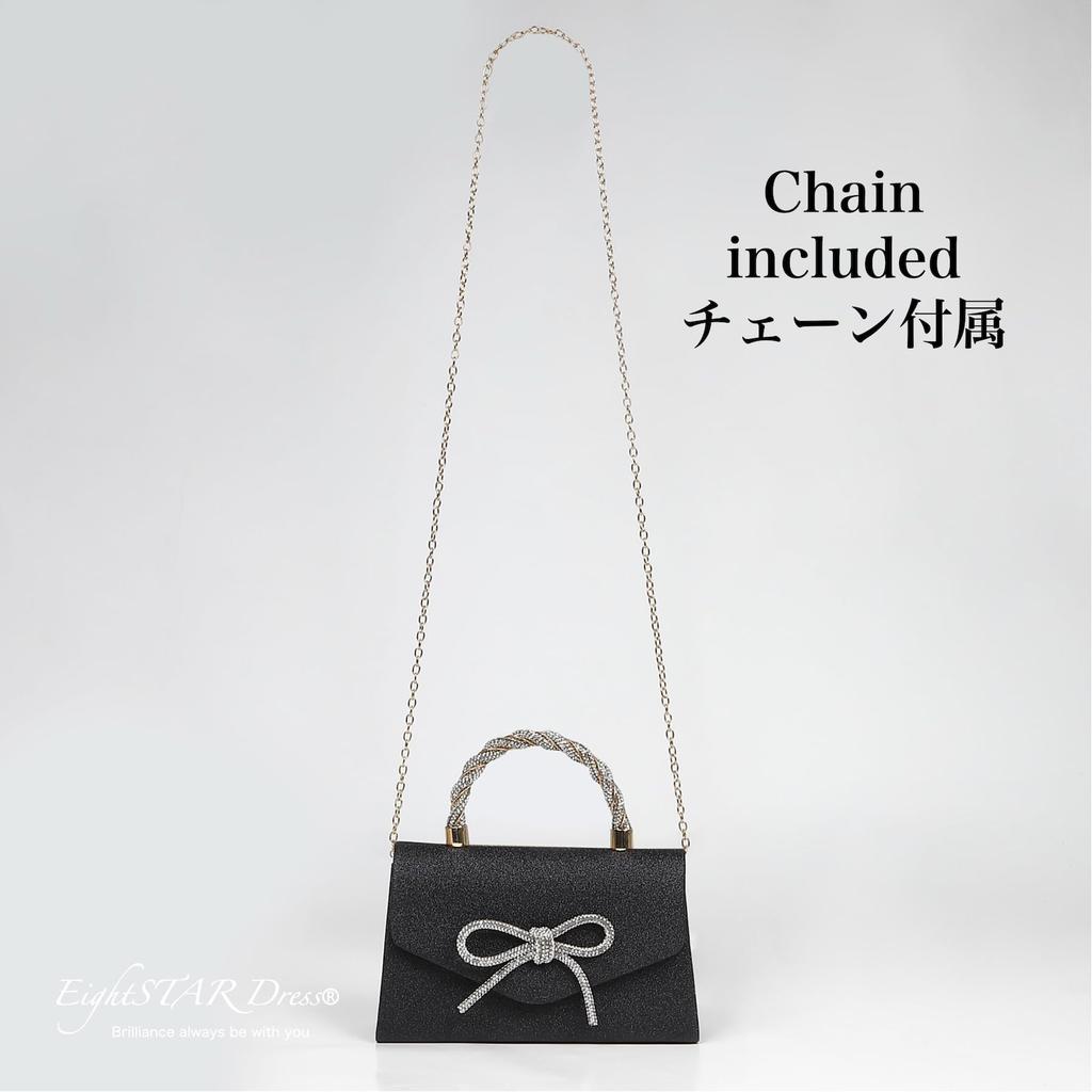 EightSTAR Dress Wedding Bag, Party Bag, Ribbon, Women's, Formal, Beaded, Sparkling, Compact, Handbag, Guest Bag (Black)