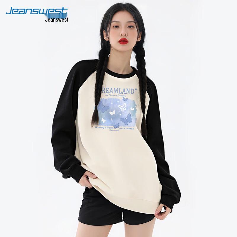 JEANSWEST Women's Retro Color Block Raglan Sweatshirt