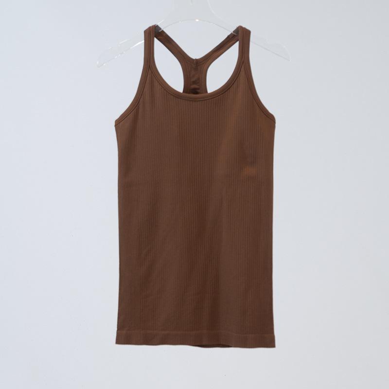 Dámská bezešvá žebrovaná pletená vesta na jógu s I-tvarovanými zády - úzké, vysoce elastické sportovní oblečení