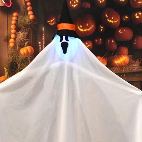 Halloween Hanging Light-up Ghosts Outdoor Flying White Cloth Ghost with Witch Hat for Front Yard Patio Lawn Garden Porch Indoor Outdoor Decoration