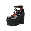 Three Rows Of Round Buckle Super High Wedges Sexy Women's Pumps Bright Patent Leather Super High Platform Women's High Heels