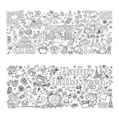 Halloween Coloring Poster Kids Pumpkins Castle Cute Background Decoration, Waterproof Coloring Paper Tablecloth, Halloween Decoration