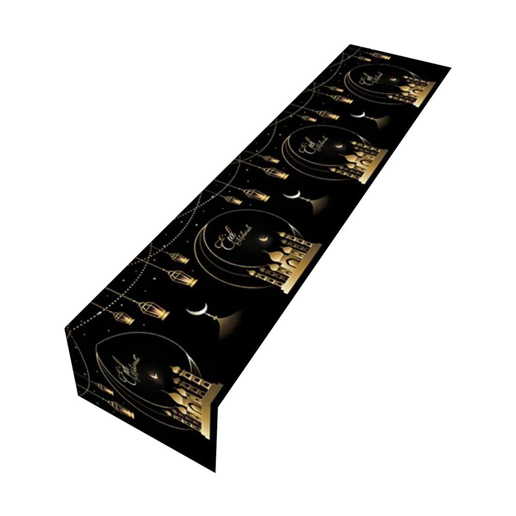 Eid Mubarak Table Runner Islamic Muslim Star Moon Polyester Table Cloth for Home Dining Room Celebration Festival Kitchen