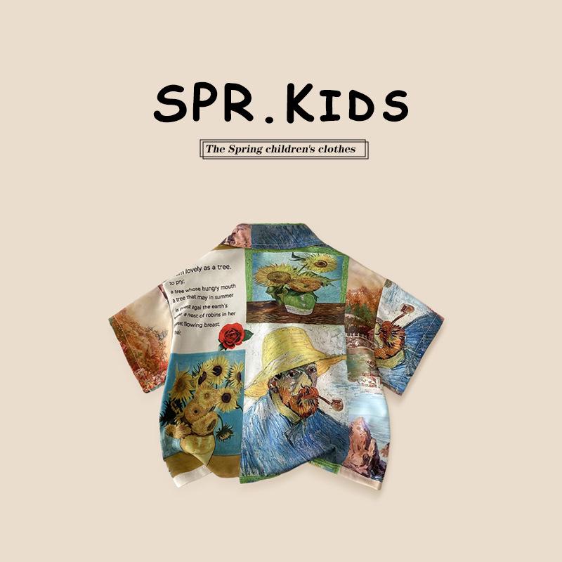 2025 Kinder Retro Blumenhemd - Jungen Koreanischer Stil Lässig Umlegekragen Top, Kleine/Mittlere Größen