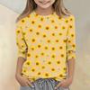 Girls Floral Print Crew Neck Three Quarter Sleeve Casual T Shirt Lightweight Soft Fabric Comfortable Fit Everyday Wear