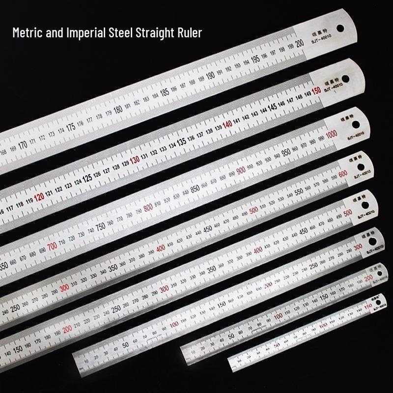 Dual-Sided Thick Stainless Steel Straight Ruler with Metric/Imperial Scales for Woodworking, Marking, Drawing (15cm-3m) 150mm