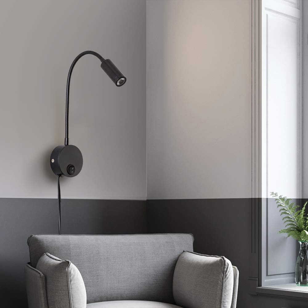 Leselampe Wandleuchte LED 3W Warmweiß 3000K Stecker zum Lesen von Büchern