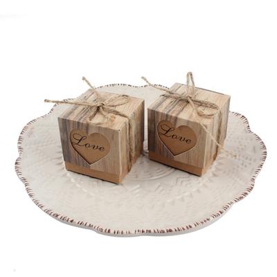 50pcs Romantic Heart Vintage Kraft Candy Box with Burlap Twine for Wedding Decoration