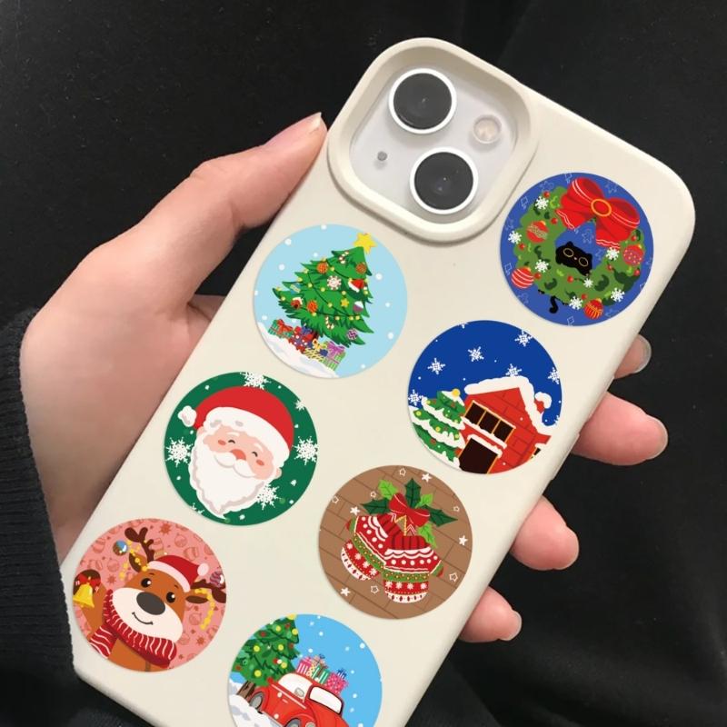 Cartoon Christmas Stickers Durability PVC Tablets Skins Holiday Party Decorations Easy Peeling Not Leave Residues 1Roll