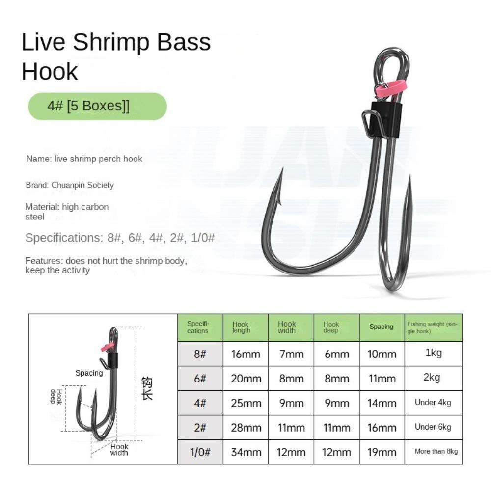 

5pcs Pickerel Live Shrimp Bait Hooks Double hook Hawksbill Single Hook Fishing Hook Sea Fishing 4#-5pcs