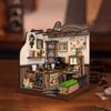 NEW Mini DIY Wooden Country Cafe House Figurines Miniatures Kits With LED Lights Home Desk Decoration For Adult Handmade Gifts