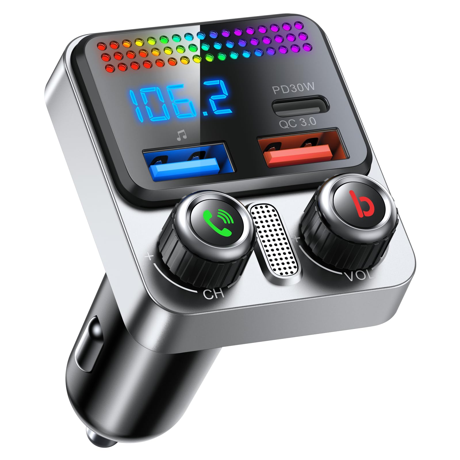 

HUNDRUP FM-передатчик, FM-передатчик для автомобиля, Bluetooth 5.4 (2025 Топ-модель), Автомобильное зарядное устройство, QC3.0