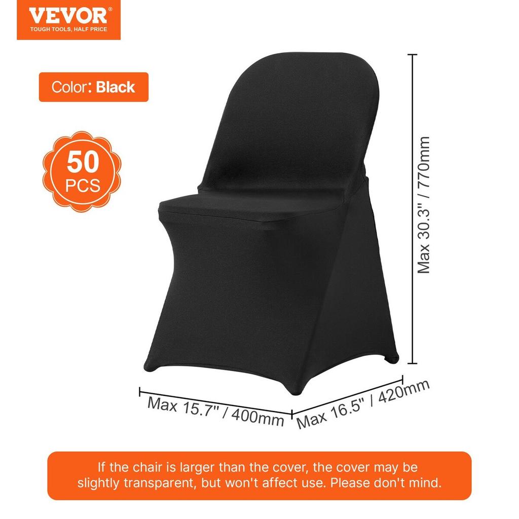 50PCS Black, Stretch Spandex Folding Chair Covers, Universal Fitted Chair Cover, Removable Washable Protective Slipcovers, for Wedding, Holiday,