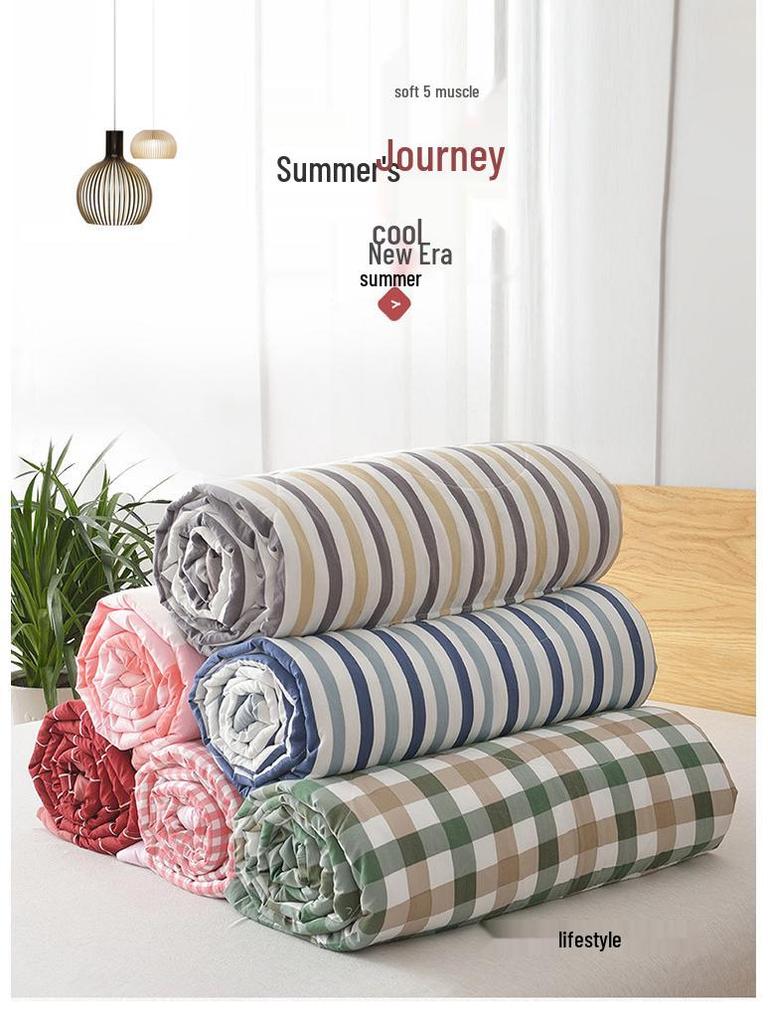 Letnia kołdra z bawełny pranej, Pasek w kratkę w stylu MUJI, Kołdra klimatyzacyjna do akademików, Letnia kołdra na łóżko pojedyncze, Kołdra na prezent