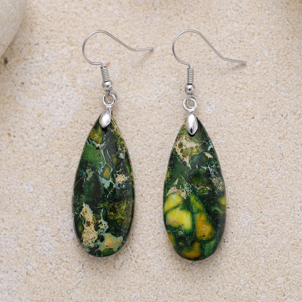 Luxury High Quality Natural Emperor Stone Water Drop Earrings Earrings European and American Popular Retro Jewelry