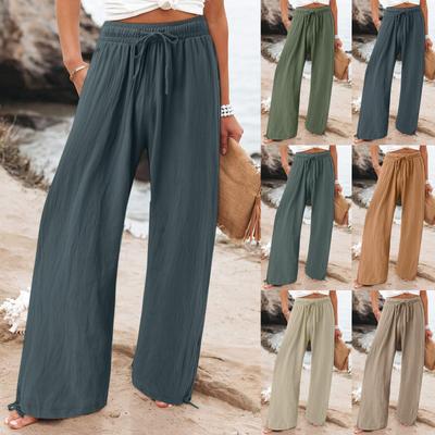 Women's Pant Casual Loose High Waist Cotton Linen Wide Leg Long Pants With Pockets