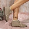 Winter new platform fleece thickened snow boots for women plus size warm lace-up boots and cotton shoes for women