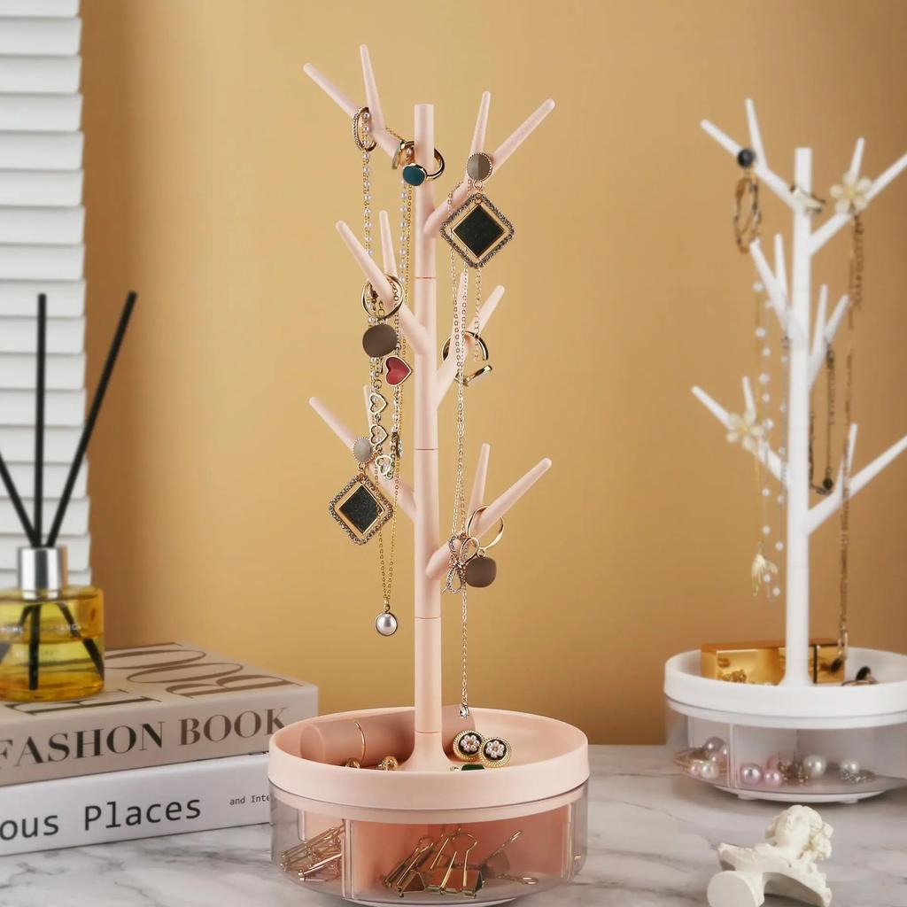 Drehbarer Schmuckständer Baumform Multifunktionale Box für Uhr Schlüssel Halskette Ohrring Ring Ausstellungsständer Desktop-Zubehör