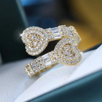 Double Heart Shape Cubic Zirconia Rings for Women Open Finger Ring Girls Lovers Jewelry Valentine's Day Gift