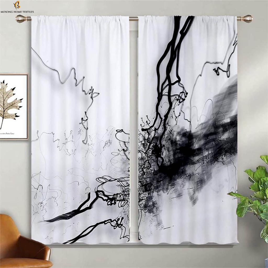 Zasłony Okienne Wzór Atramentowy Pejzaż Zasłony Można Prać w Pralkę Sypialnia Salon Gabinet Studio Zasłony 2 Sztuki