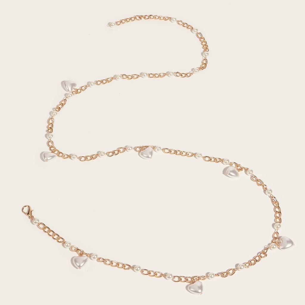 Fashion Heart Faux Pearl Waist Chain With Metal For Summer Womens Party Wear