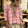 Women's Casual Plaid V-Neck Ruffle Blouse with Tie Neck