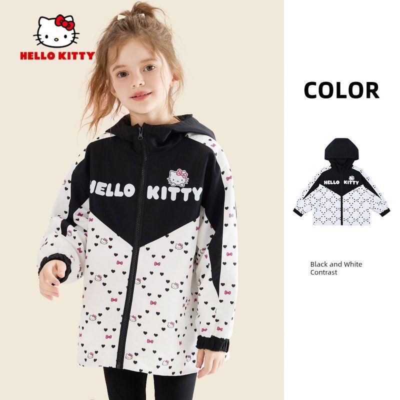 Hello Kitty Girls  Jacket 2025 New Spring and Autumn Style Early Autumn Hooded Stylish Top Children s Autumn Fashion Trend White 140cm