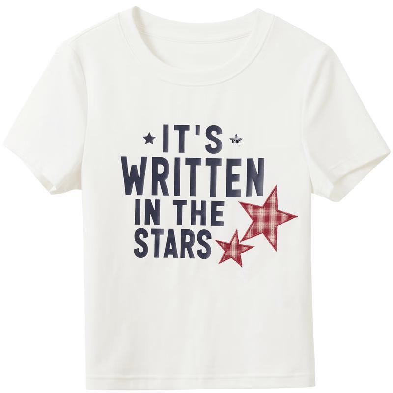 

SanCai 2026 Summer Letter Print Slim Short T-shirt M