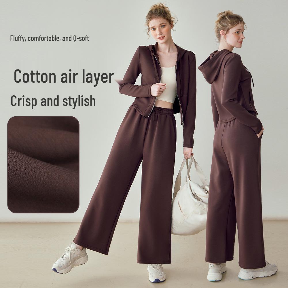 Women's Warm Hooded Yoga Jacket & Wide Leg Pants Set