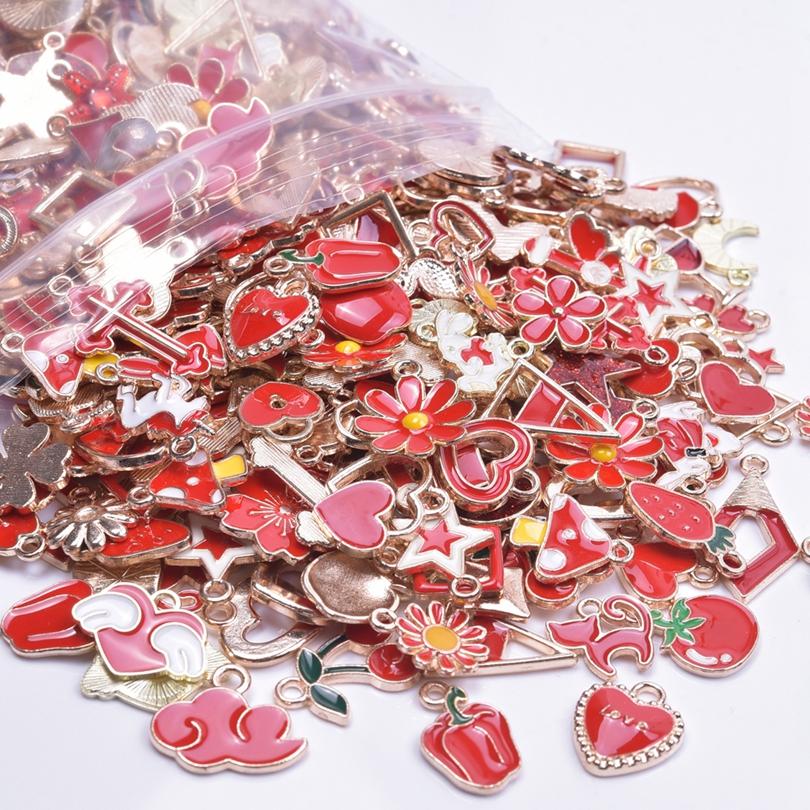 30 stuks/partij Willekeurig Gemengde Emaille Bedels Voor Sieraden Maken Benodigdheden Zon Maan Ster Fruit Dier Bedel Hanger Materialen DIY Oorbellen