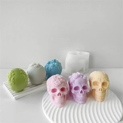 Wysokiej Jakości Forma Czaszki DIY Halloweenowe Akcesoria Róża Kwiat Czaszka Świeca Aromaterapeutyczna Gips Cement Forma Żywica Formy Epoksydowe