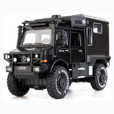 1:Benz Unimog-Automodell im Maßstab 28, Druckguss-Pull-Back-Auto-Spielzeugauto, Türen offen, Licht und Ton, Jungenspielzeug, Kinder-Erwachsene-Geschenke