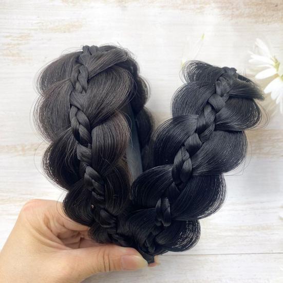 Braided Headband with Teeth Synthetic Heat-Resistant Fibers Realistic Human Hair Headband Secure Hair Fix Hair Hoop