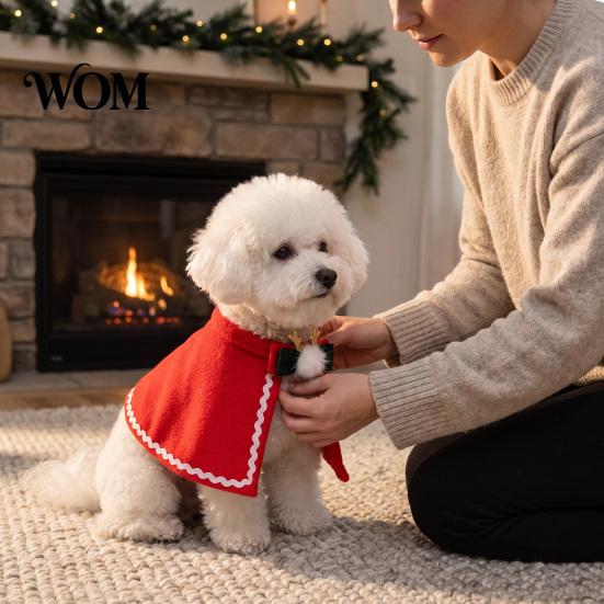 Cat Holiday Costume Pet Christmas Cape with Bow, Red Cloak for Small Medium Dogs & Cats, Outfit White Wavy Trim, Festive Apparel Pets Dog