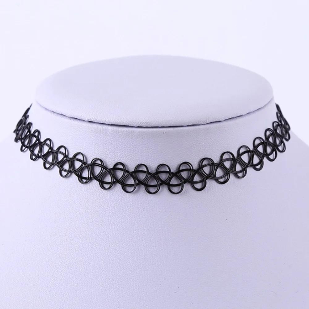 Vintage Tattoo Halsketten Set für Damen Mädchen Elastische Schlüsselbein Kette Bunte Punk Gothic Stretch Choker Spitze