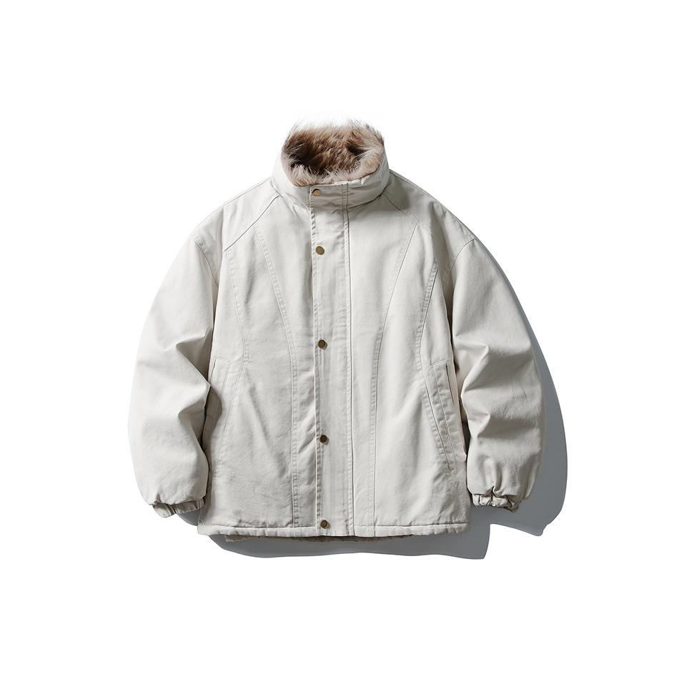 AIMATARGET Унисекс Японская Ретро Хлопковая Зимняя Куртка с Меховым Воротником - Свободный Покрой Рабочая Куртка CM130 Double Extra Large бежевый