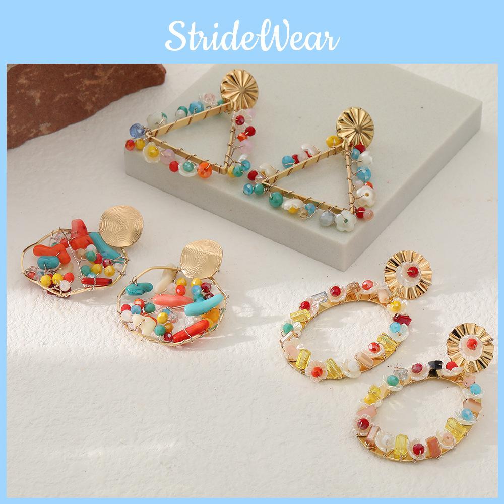 Geometric Trendy Dangle Earrings For Women Alloy Triangle And Oval Jewelry Statement