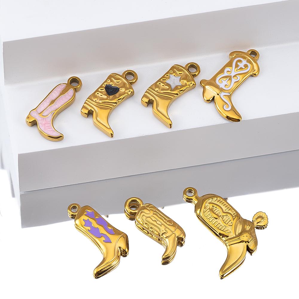 5pcs/lot Stainless Steel Gold Color PVD Plated Boots Charms Pendant DIY Necklace Bracelet Earring Jewelry Making Accessories