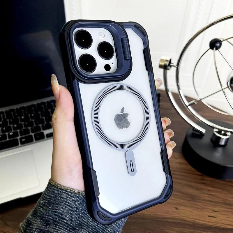 Shockproof Armor Transparent Magnetic Phone Case For iPhone 16 15 14 13 12 Pro Max Plus 11 For Magsafe Adsorption Cover